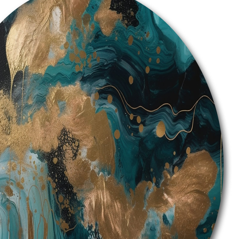 Green And Gold Mysterious Marble I - Abstract Marble Round Wall Art on Metal, 29" H x 29" W x 1" D