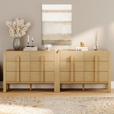 Adora Mid Century 6 Drawer Dresser Set Of 2, 47.2" Modern Chest Of Drawers With Storage, Curved Profile Wood Double Dresser For Bedroom, Living Room, by Ebern Designs