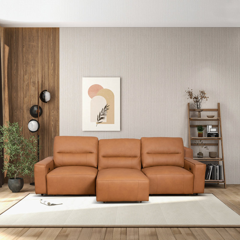 Canapé en cuir cognac convertible triple Grant
