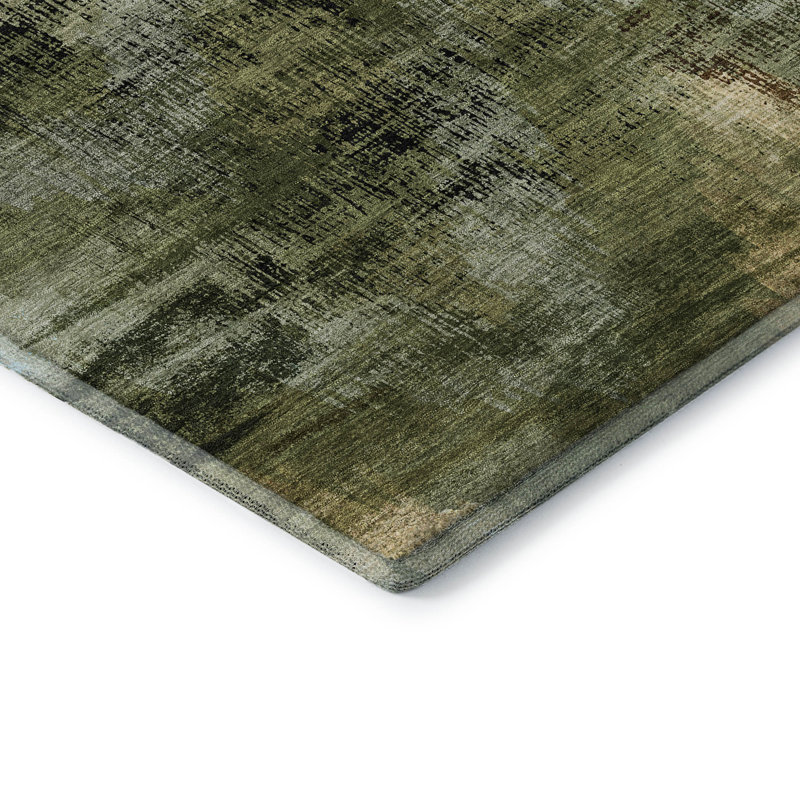 Premium Machine Washable Prisco Olive Rug, Runner 2'3" x 7'6"