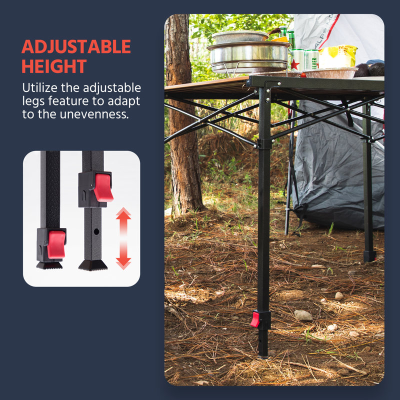 Folding Camping Table with Aluminum Roll-up Tabletop