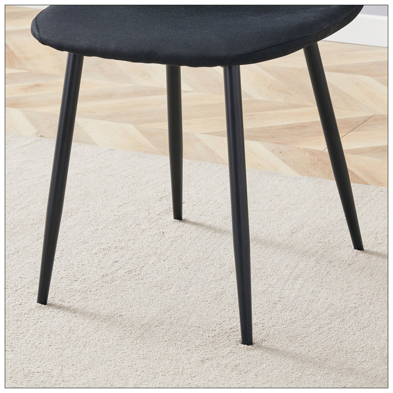 Chaise de luxe simple luxueuse - ensemble de 4 chaises de salle à manger en lin et coton noir à haute résilience avec pieds en métal noir.