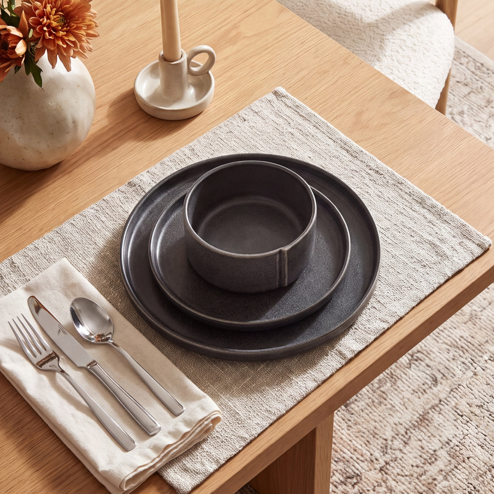 Stone Lain Bao 24-Piece Dinnerware Set Stoneware, Charcoal