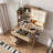 Modern Vanity Desk ,Featuring 3 Modes Of LED Lighting With Adjustable Brightness , With 4 Drawers And Multiple Open Storage Shelves, With A Hair Dryer Holder And Power Socket, A Dressing Chair.-815606815