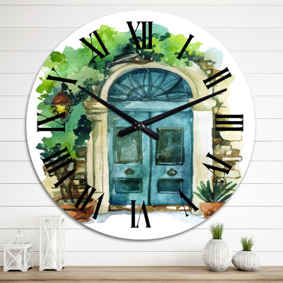 Vieille porte rustique bleue - horloge murale rétro
