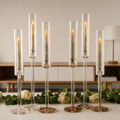 Ensemble de 6 porte-bougies effilés en acrylique transparent pour centres de table, décor de mariage, de fête et de fêtes