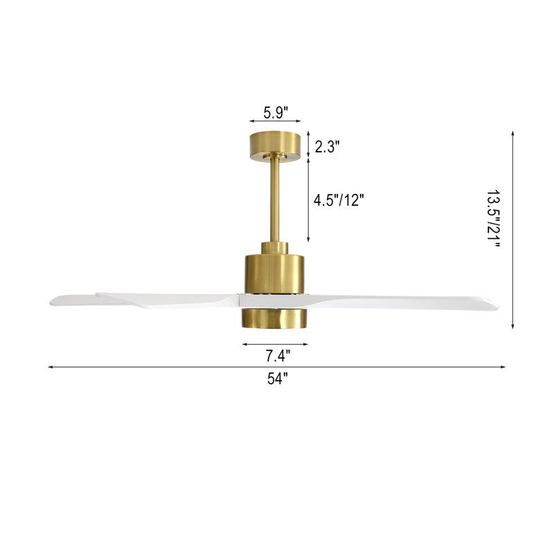 Ventilateur de plafond intérieur avec lumière et télécommande, Doré, 54", Blanc