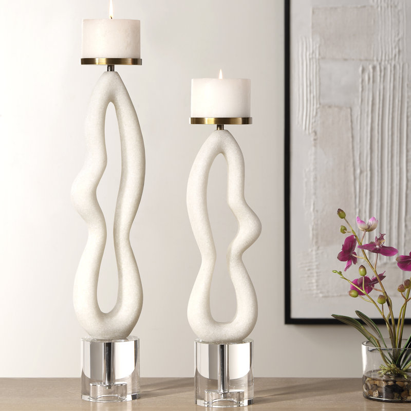 Feamelo Ivory Stone Candleholders, Set Of 2