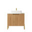 Meuble-lavabo moderne de 76 cm (30 po) avec comptoir en pierre frittée, lavabo rectangulaire blanc, armoire en contreplaqué, 2 portes à fermeture amortie, pour une utilisation autoportante. Comprend un comptoir à motif céramique et du rangement.