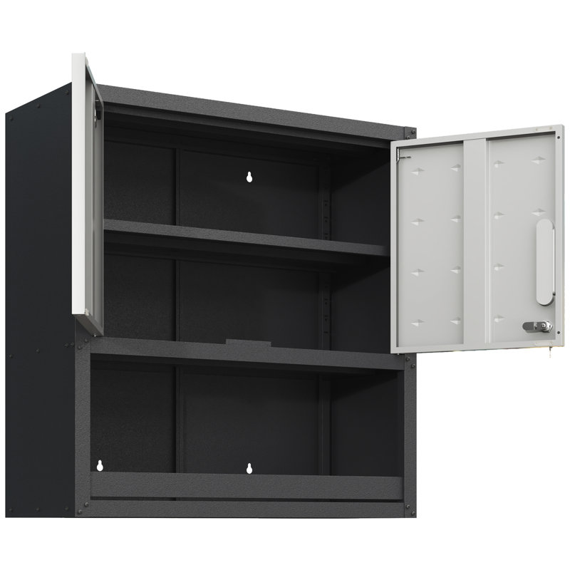 Armoire murale en métal avec tablette ouverte. Pour le garage, l'entrepôt, le bureau. Conception robuste et moderne pour les espaces organisés. Bureau avec porte verrouillable