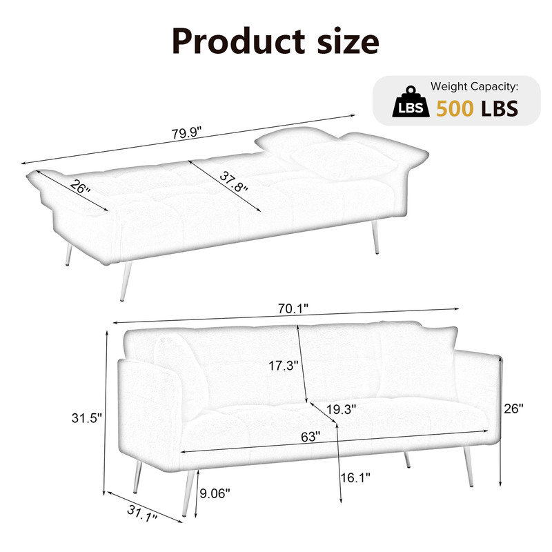 Canapé en velours à accoudoirs évasés 70,1 po Elisabella, Velours beige