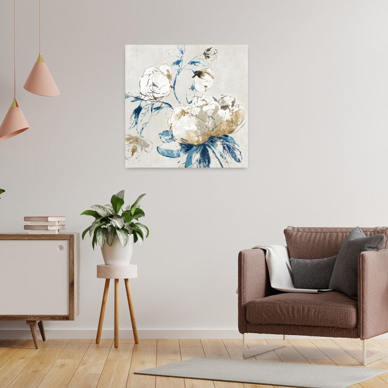 Pivoine délicate rétro dorée II, H 24 po x l 24 po