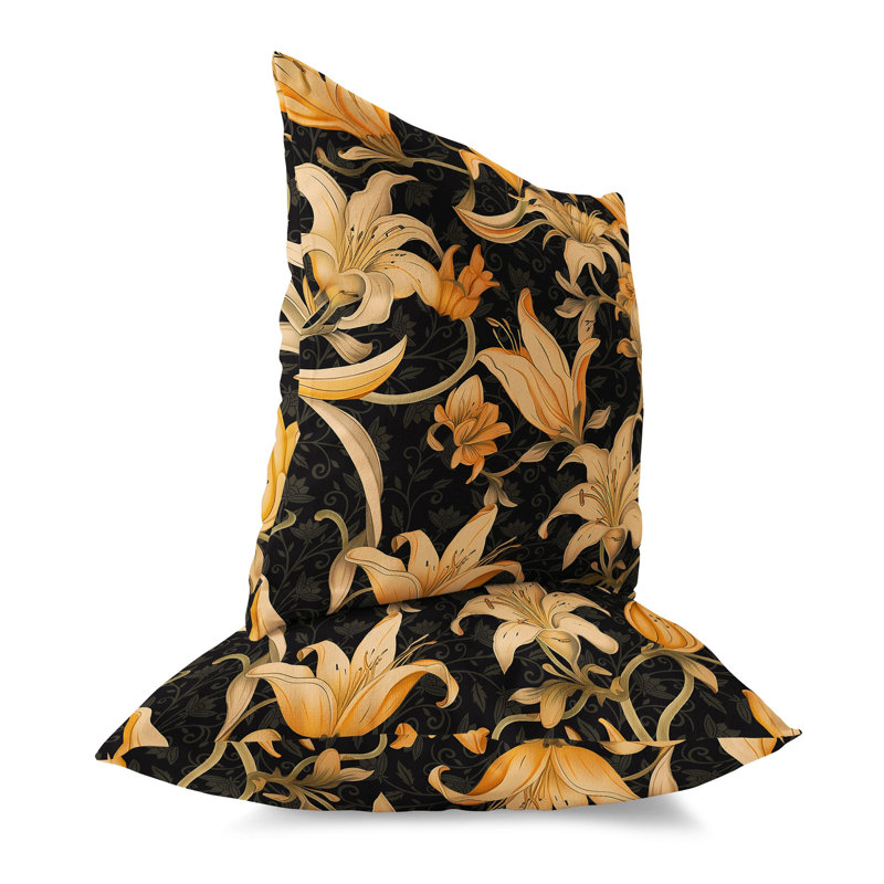 Coussin Lily Love, H 16 po x l 16 po, Noir / orange