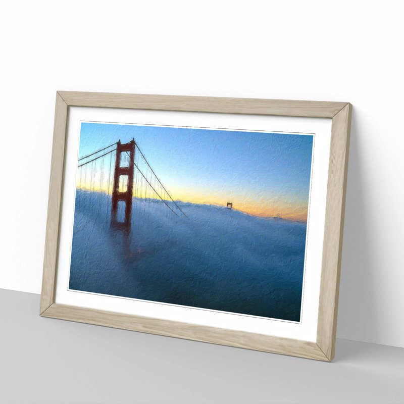 Golden Gate Bridge in the Clouds - Picture Frame Painting Print, Oak Framed, 48cm H x 65cm W x 2cm D