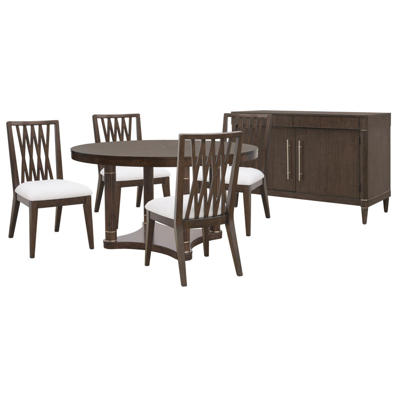 Round Dining Table With 4 Side Chairs, 6 pièces: table, 4 chaises latérales, service