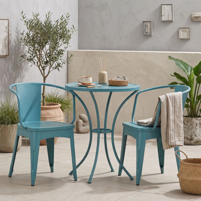 3-Piece Outdoor Dining Table Set, Weather-Resistant Slatted Design Patio Table and 2 Chairs