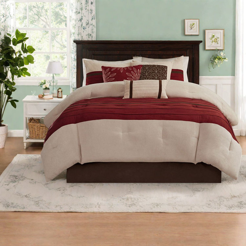 -piece Faux Suede Bedding Set, Polyester Comforter, Classic Red, Queen