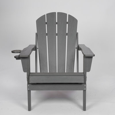 HDPE Folding Adirondack Chair With Dual Cup Holder - Composite Adirondack Chair With Wood Texture- ,Gray