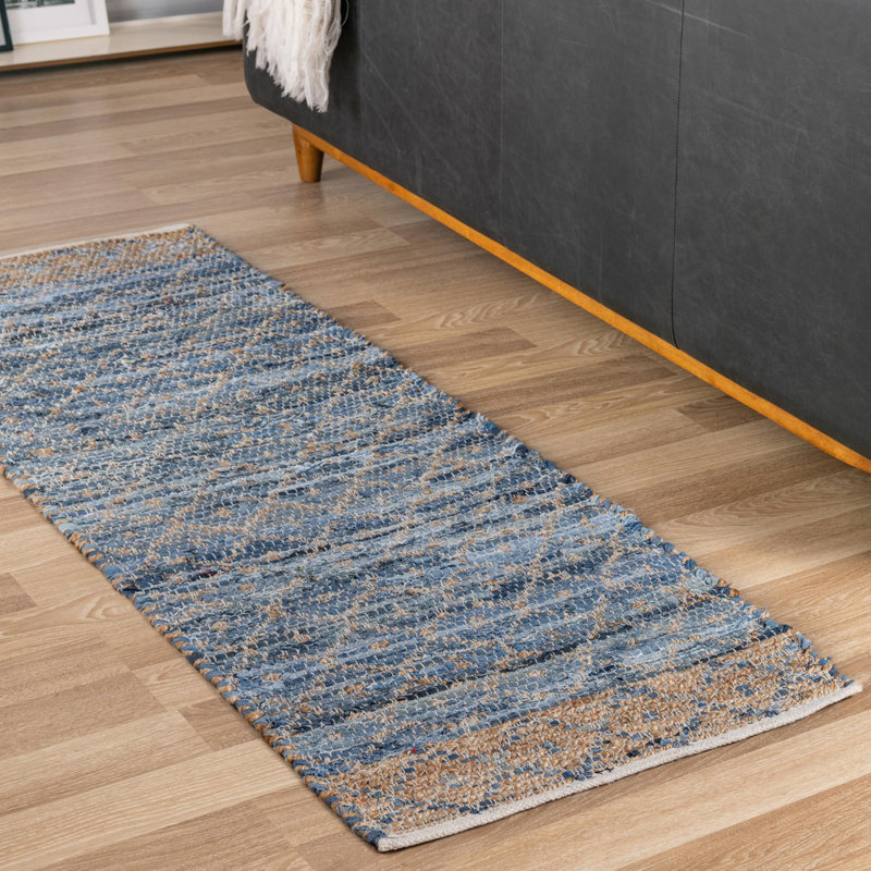 Tapis Denim Blue_Unique Loom Sand Chindi, Tapis de couloir 2 pi 2 po x 8 pi