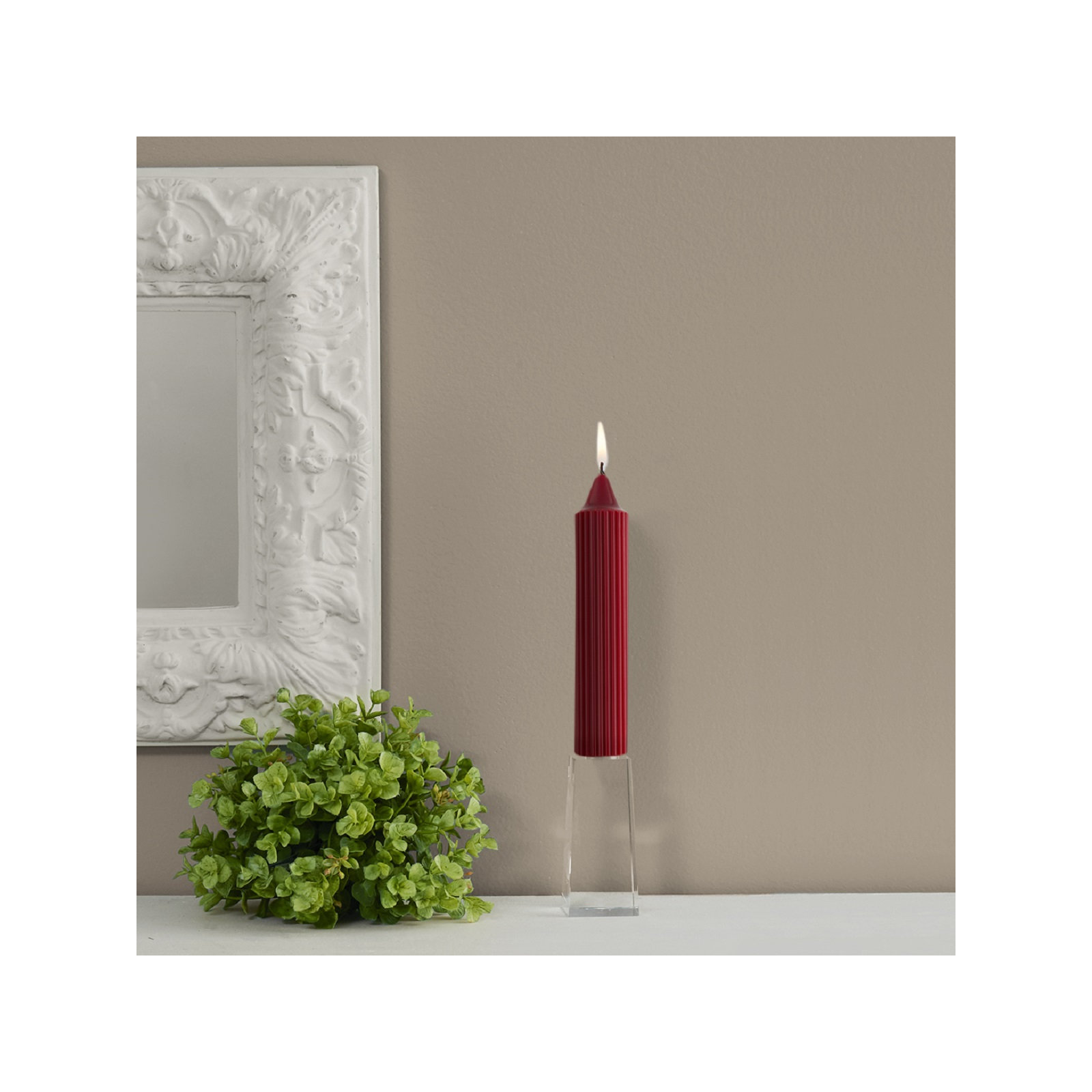 Grecian Collenette Unscented Taper Candle, Garnet, 7" H x 1.25" W x 1.25" D