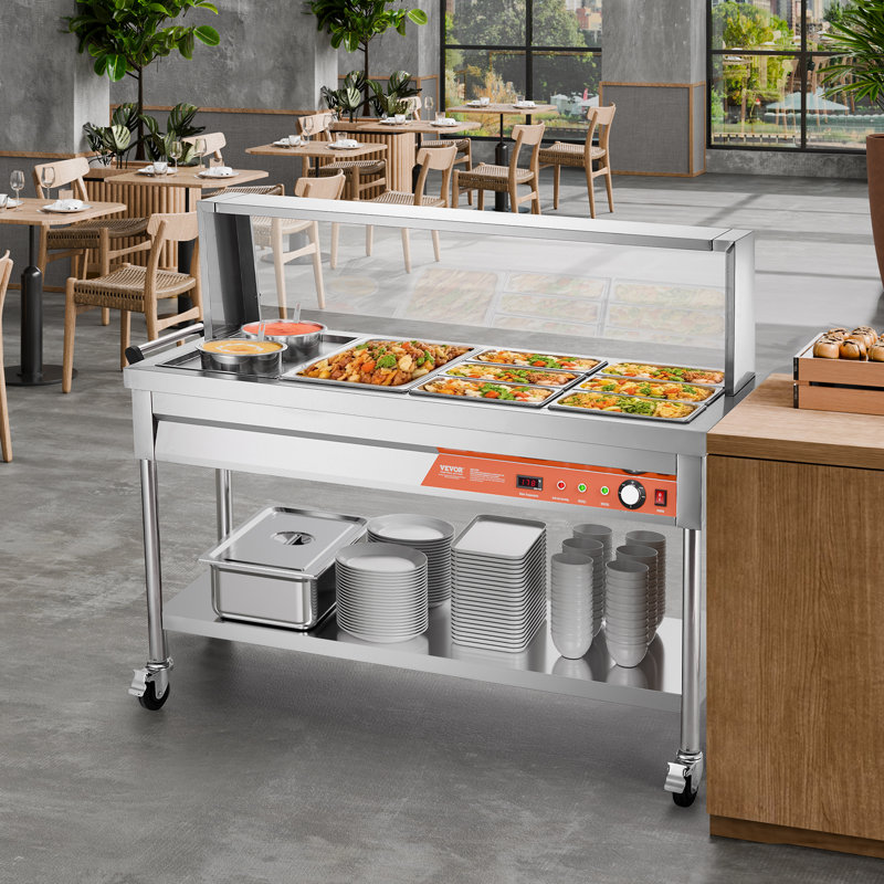 Table chauffante commerciale 7 casseroles + 2 casseroles avec réchaud