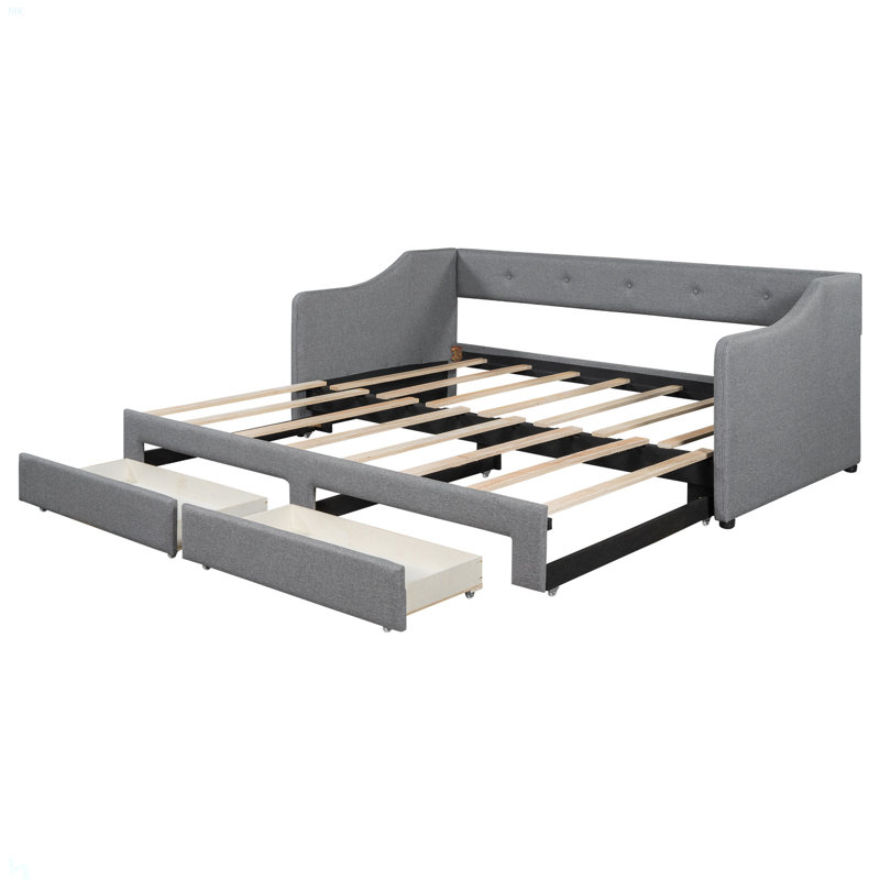 Twin XL To King Size Upholstered Daybed With Two Drawers