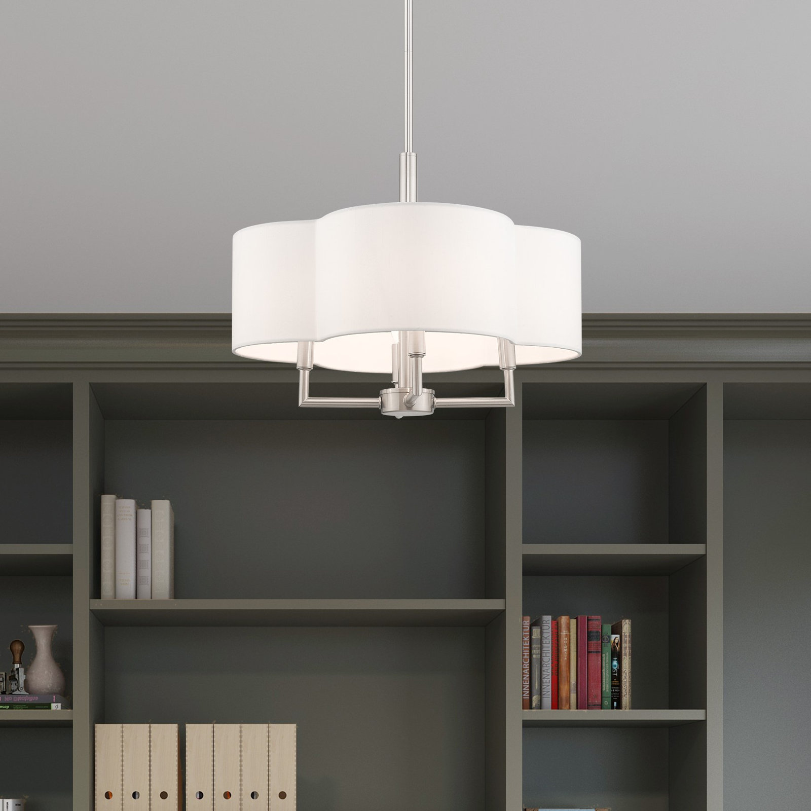 Vino Steel Dimmable Drum Chandelier, Off-White, 10"H x 20"W x 20"D
