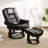 32" Contemporary Leather Recliner and Ottoman with Swiveling Mahogany Wood Base-90861150