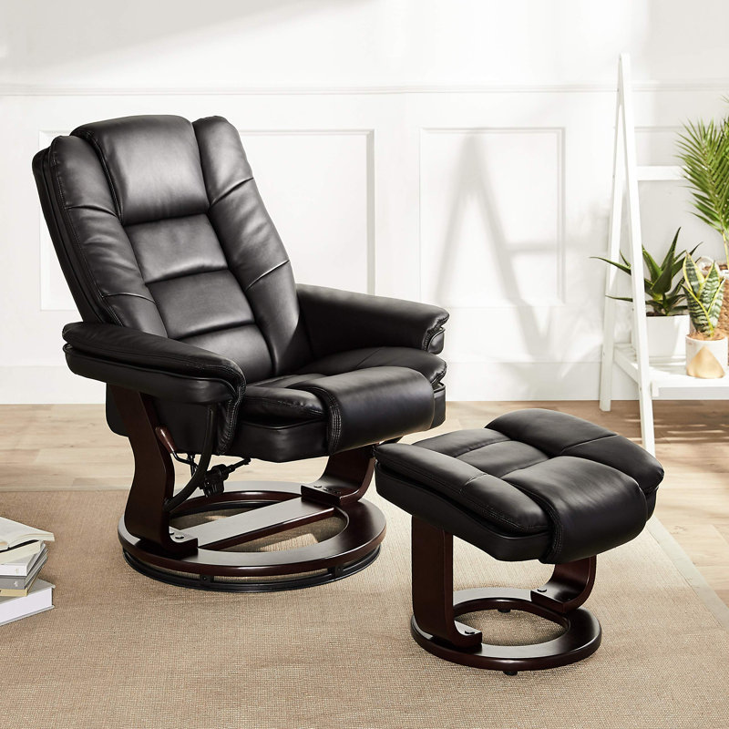 Black Faux Leather Swivel Recliner with Ottoman