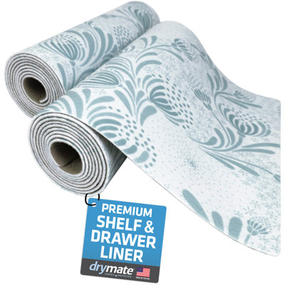 Premium Luxury Shelf & Drawer Liner, Thick Cushioned Fabric, Absorbent, Waterproof, Slip-Resistant, Non-Adhesive, Liners for Kitchen Cabinets, Cupboards (Light Blue Floral) (12”x59”) (USA Made)