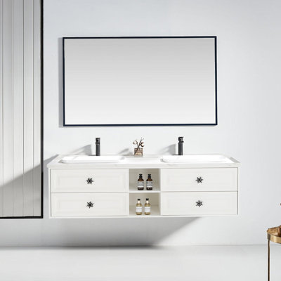 Meuble-lavabo double 72 po avec plateau en marbre Afanasie