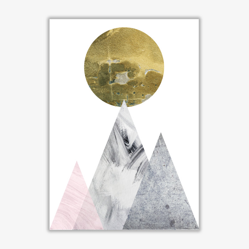 Pink And Grey Mountains Abstract - Print, 30 cm H x 21 cm W x 1 cm D, No Frame