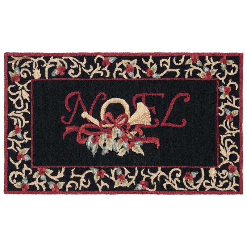 Tapis noir en laine crocheté à la main Paget, Rectangle 2 pi 9 po x 4 pi 9 po