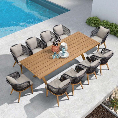 Braylin 11 Pieces Patio Dining Sets All-weather Wicker Patio Furniture With Large Size Rectangular Table Seating Sets For Garden Backyard Deck Outdoor -  Wade LoganÂ®, 86CD402B7E334597AA59B8F5107F1A89