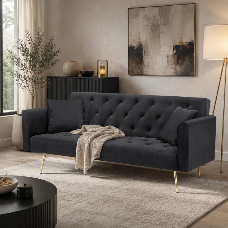 Canapé double pliable de 71 pouces en velours de style rétro américain pour petit salon, chambre à coucher et bureau