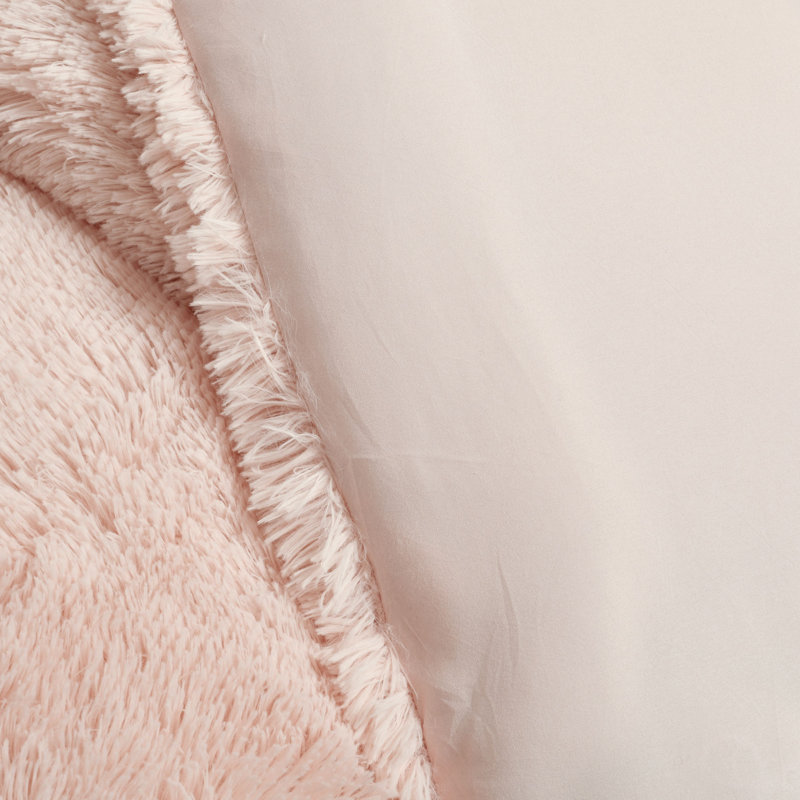 Blush Faux Fur Full/Queen Comforter Set with Matching Shams