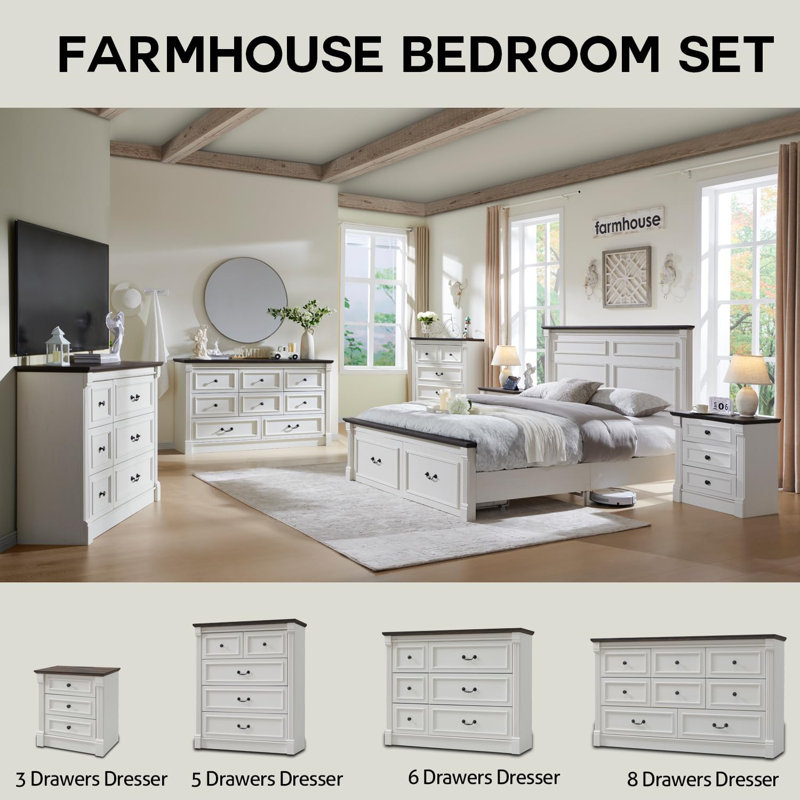 Burlington Farmhouse 6 Drawers Dresser for Bedroom, 48" Wide Large Dressers & Chests of Drawers w/Roman Column
