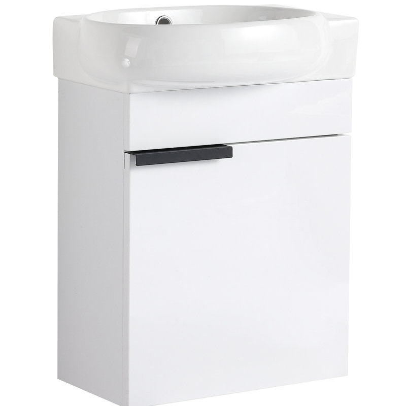 Meuble-lavabo de 16 po Vallee, portes à fermeture douce, fixation murale avec lavabo en céramique pour les petites salles de bain