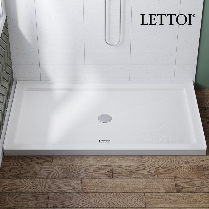 Bac de douche à simple seuil LETTOI blanc, base de douche 60 po x 34 po avec design antidérapant