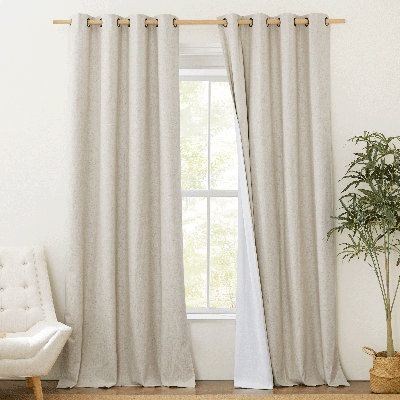 100% Blackout Curtains Linen Texture Thermal Insulated Noise Reducing Grommet Drapes for Bedroom & Living room