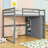 Full Size Wooden Loft Bed With Wardrobe, Multi-Layer Storage Shelves And LED Lighting-1187622147