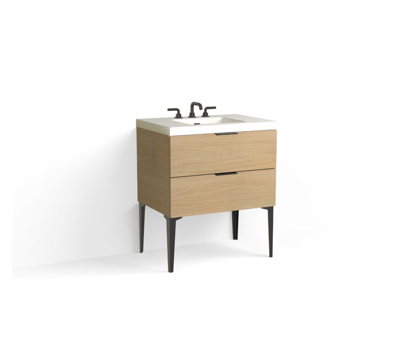 Avila 30" W Freestanding Single Bathroom Vanity with Dean Leg, Gloss White/8" Widespread, Nocino, Matte Black