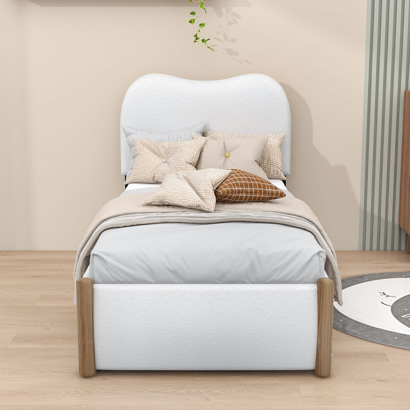 Lit plateforme tapissier en bois avec tête de lit simple et lit gigogne Jasontyler, Blanc