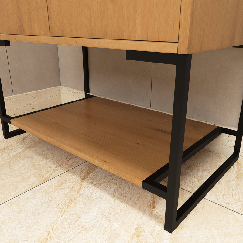 Meuble-lavabo simple 29,5 po avec plateau en quartz Bejtulla, Chêne