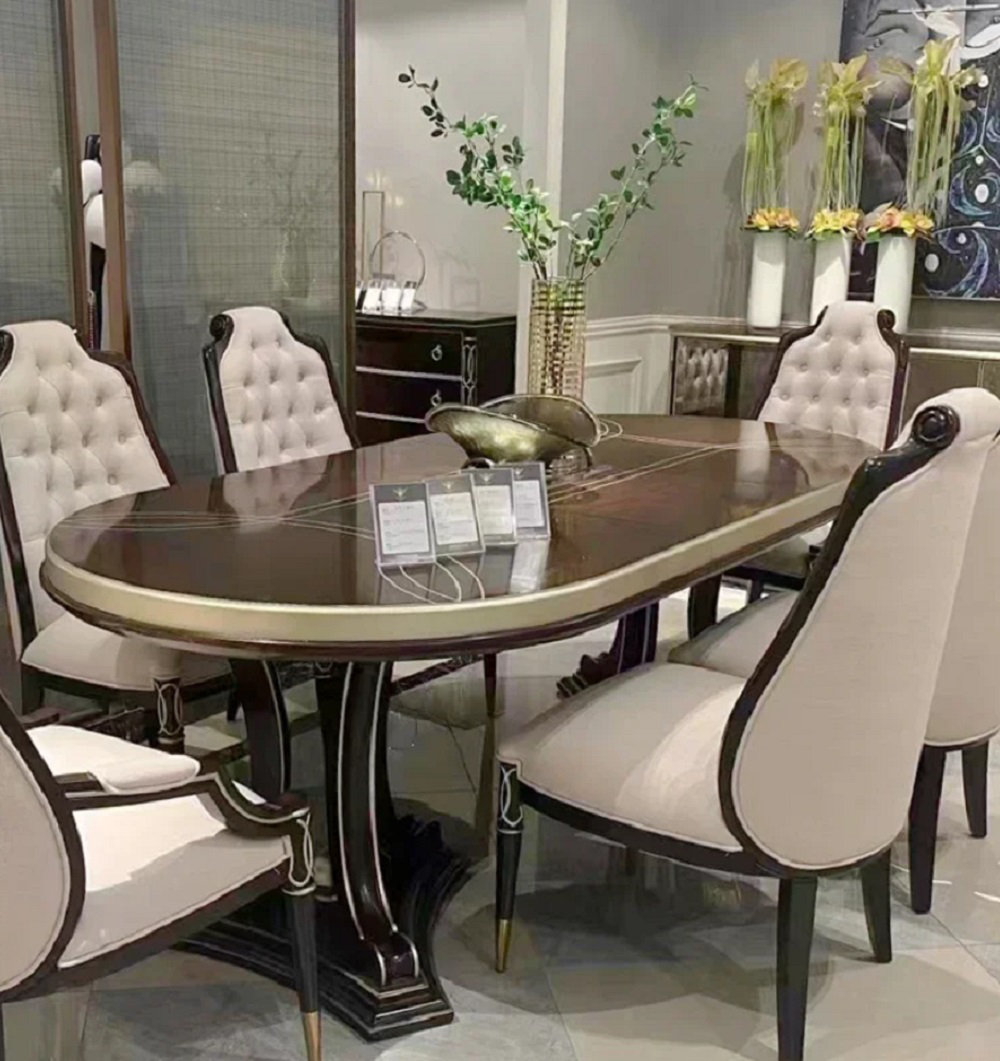 Glamour Furnishings American Luxury Solid Wood Oval Dining Table – High-End Rectangular Set ...