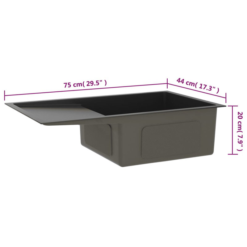 vidaXL Kitchen Sink with Strainer, Stainless Steel Top-Mount Sink, Fast Drainage, Anti-Corrosion, 17.3" W x 29.5" L, Black
