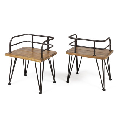 Rustic Chair - 2 Chairs, Wood Seats, Iron Frames, Finish For Outdoor Patio Finish, Stylish