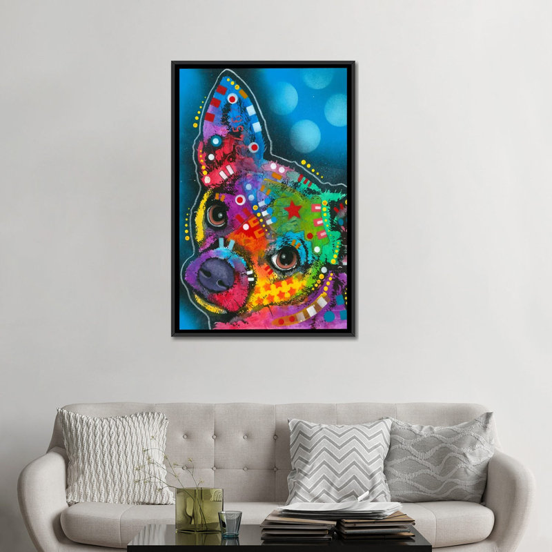 « pop chihuahua », impression sur toile tendue, H 26 po x l 18 po x P 1,5 po, Toile avec cadre noir