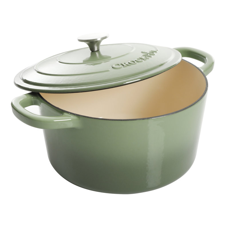 Crock-Pot Artisan Non-Stick Cast Iron Round Dutch Oven, 7 qt, Pistacio Green/Silver