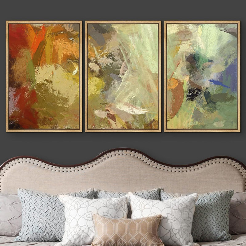 Vert, gris, jaune, peinture, tache, affichage, formes abstraites, illustrations, art moderne, bohème, coloré